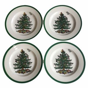 Vintage Spode England Christmas Tree Salad Dessert Plates LNC
